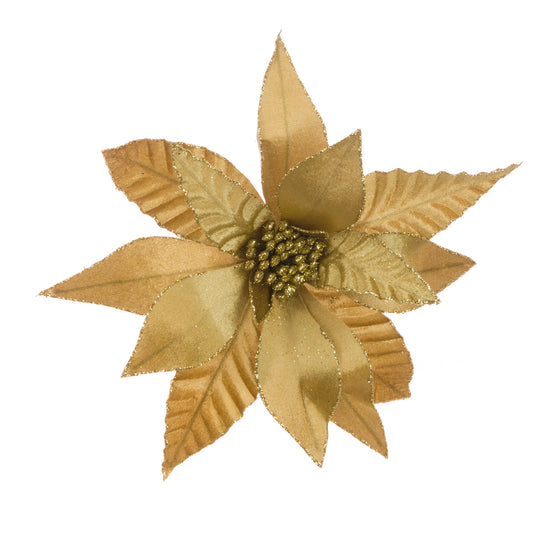 Poinsettia Clip Velvet Gold Glitter