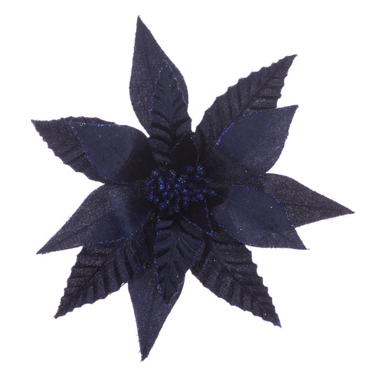 Poinsettia Clip Velvet D Blue  Glitter