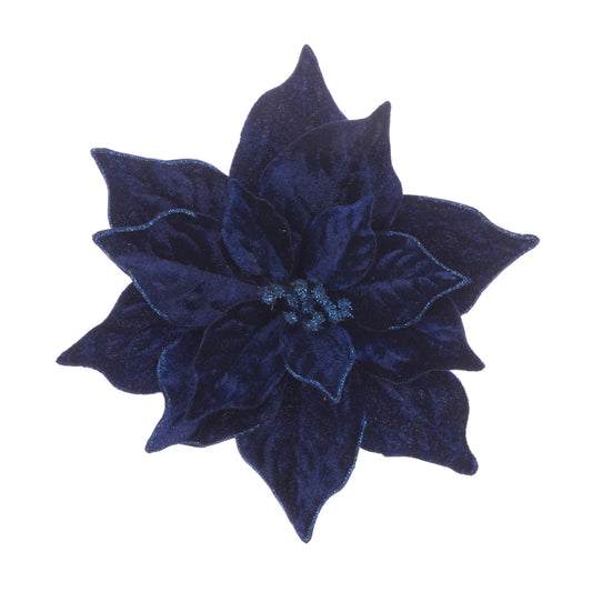 Poinsettia Clip Velvet Dark Blue 23Cm