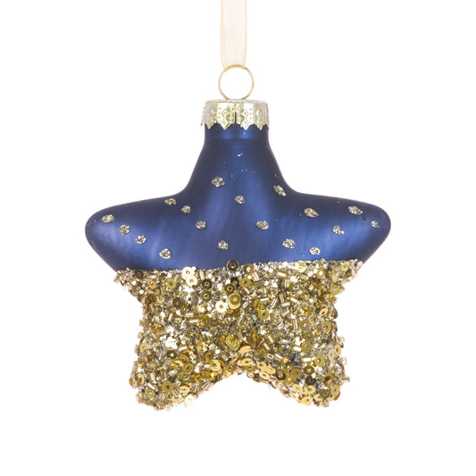 Glass Glitter Star Blue Gold 8Cm