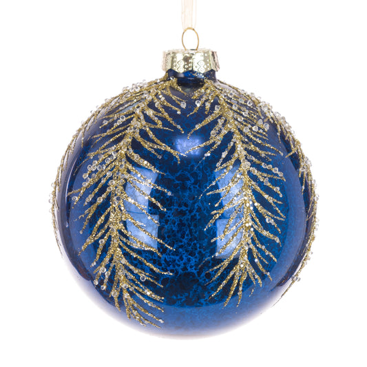 Glass Lexena Bauble Blue Gold 10Cm