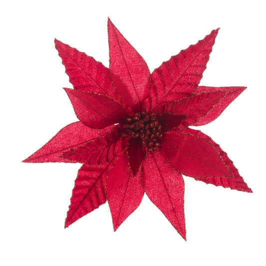 Poinsettia Clip Velvet Glitter Red