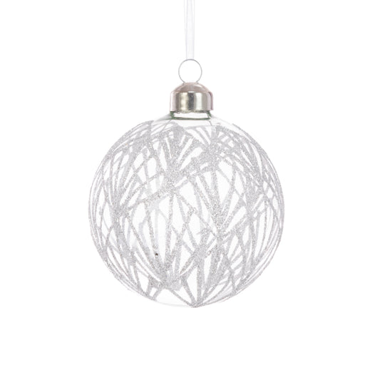 Glass Mila Bauble Clear Silver 8Cm