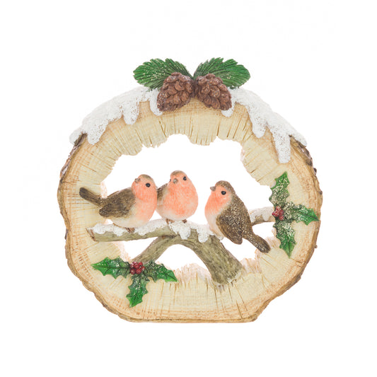 Resin 3 Robins In Log 16.5Cm