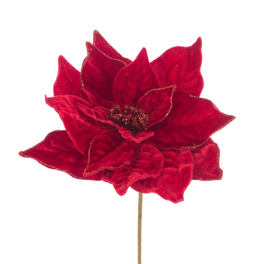 Luxe Poinsettia Velvet Stem Red