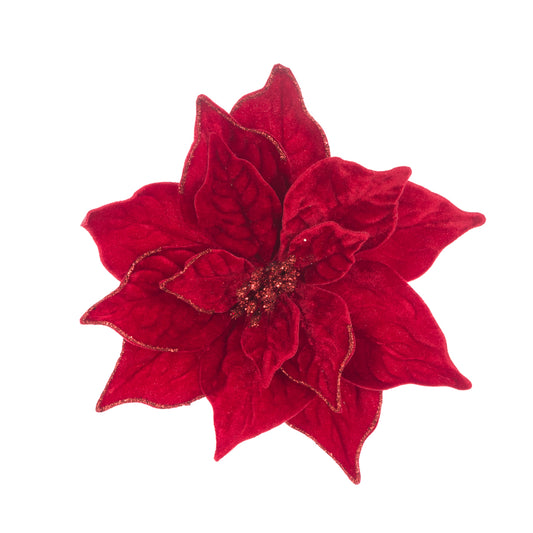 Luxe Poinsettia Velvet Clip Red 23Cm