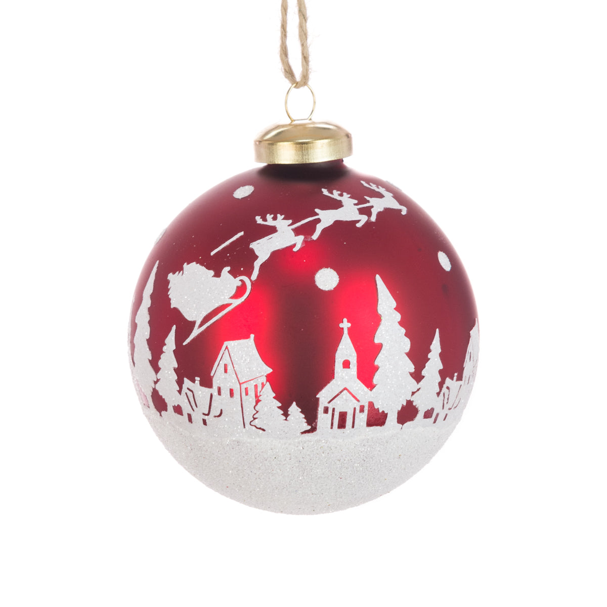 Glass Edyth Bauble Red White 8Cm