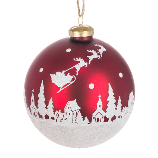 Glass Edyth Bauble Red White 10Cm