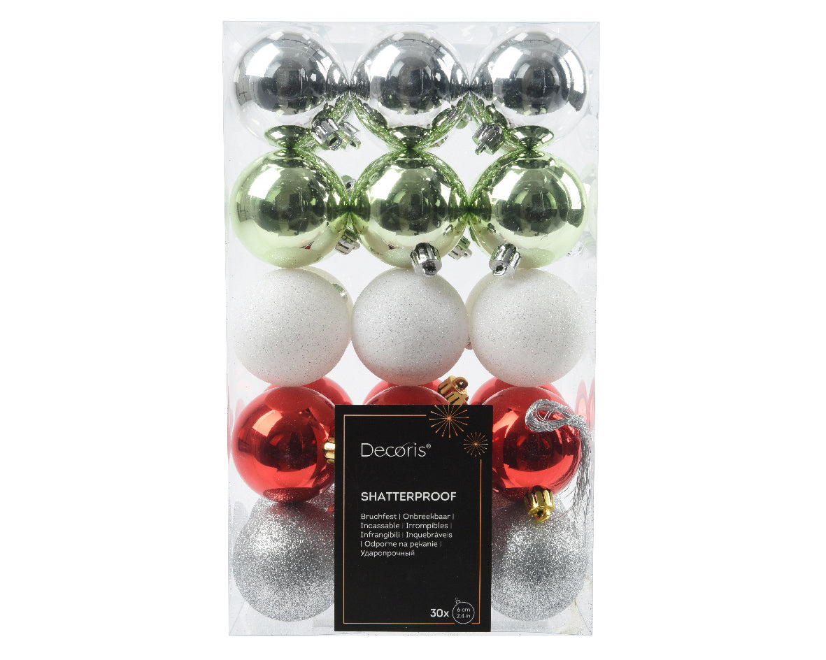 Bauble Nordic Red White 6Cm 30Pk