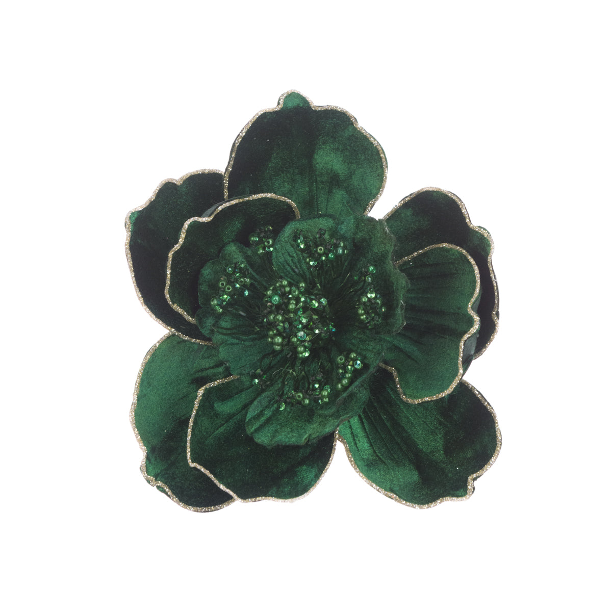 Beaded Magnolia Clip Dark Green 17Cm