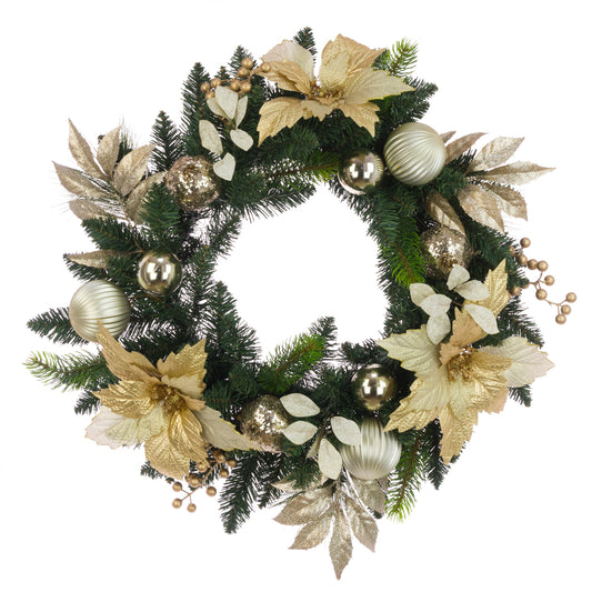 Poinsettia Bauble Wreath Gold 60Cm