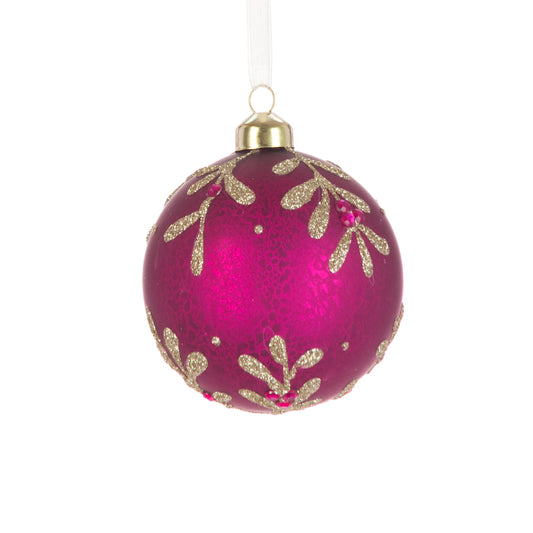 Glass Addison Bauble Dark Pink 8Cm