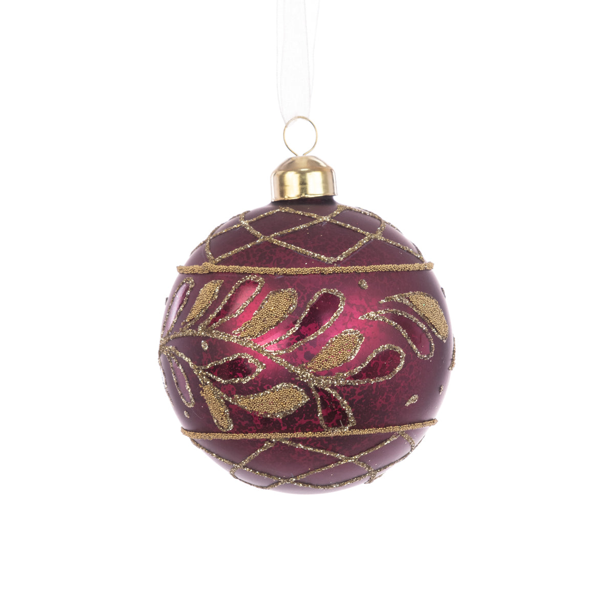 Glass Nola Bauble Plum Gold 8Cm