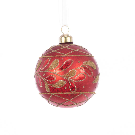 Glass Nola Bauble Red Gold 8Cm