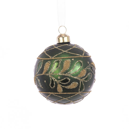 Glass Nola Bauble Green Gold 8Cm