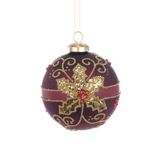 Glass Amelia Bauble Plum Gold 8Cm