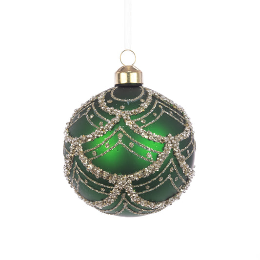 Glass Tallula Bauble Green Gold 8Cm