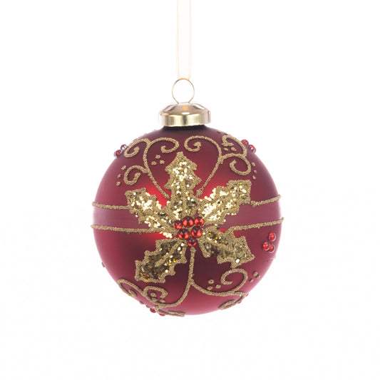 Glass Amelia Bauble Dark Red Gold 8Cm