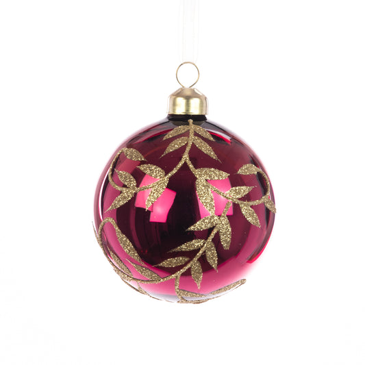 Glass Alanna Bauble Plum Gold 8Cm