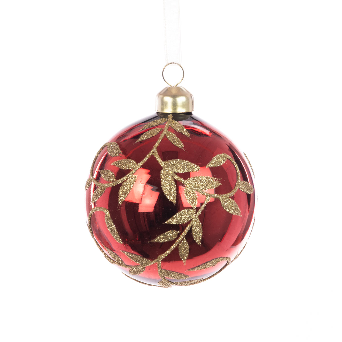 Glass Alanna Bauble Dark Red Gold 8Cm