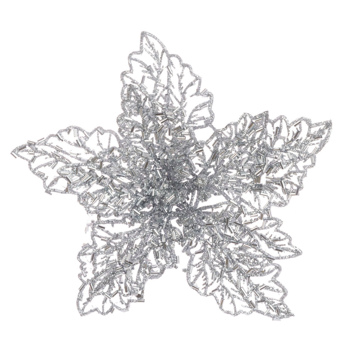 Poinsettia Clip Beaded Silver 15Cm