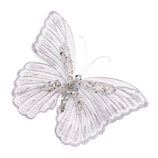 Butterfly Clip Silver Beaded