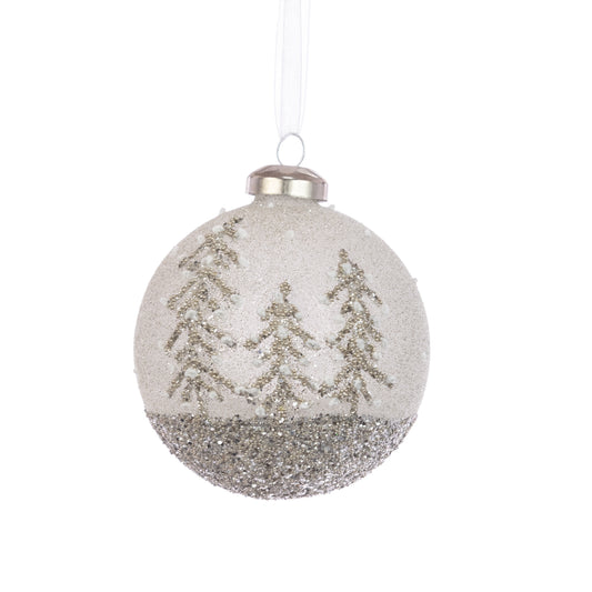 Glass Finley Bauble Silver 8Cm