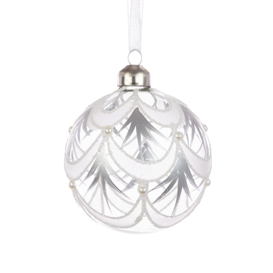 Glass Ariana Bauble Clear Silver 8Cm