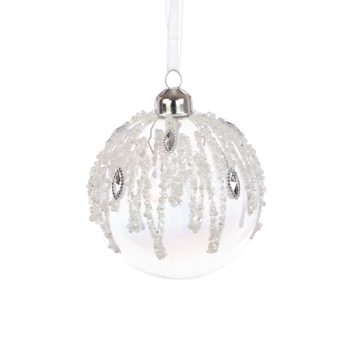 Glass Nia Bauble Irridescent 8Cm