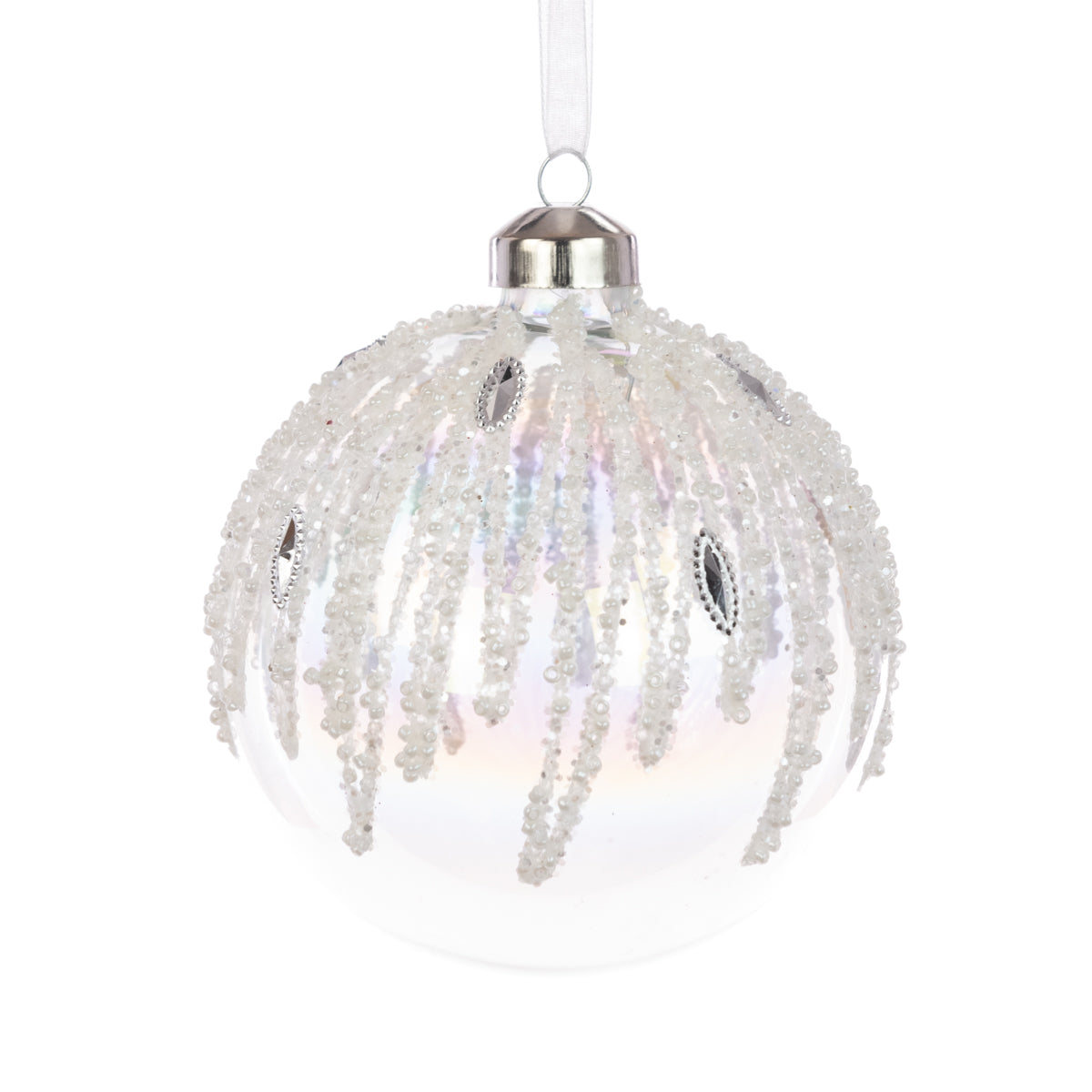 Glass Nia Bauble Irridescent 10Cm