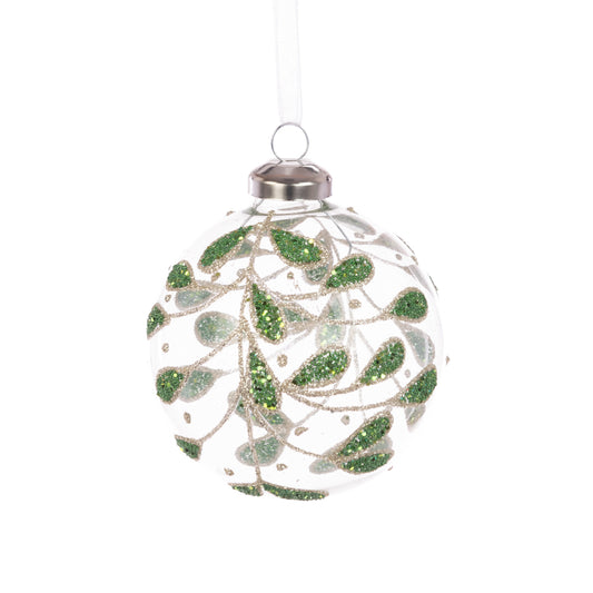 Glass Riley Bauble Clear Greem 8Cm