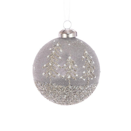 Glass Sasha Bauble Grey 8Cm