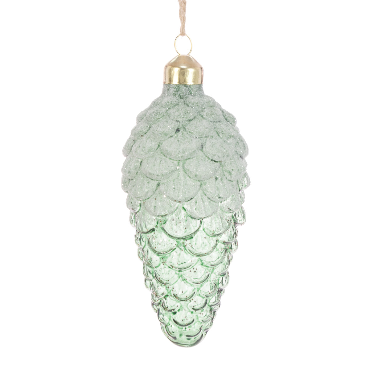 Glass Frosted Pinecone Green 8Cm