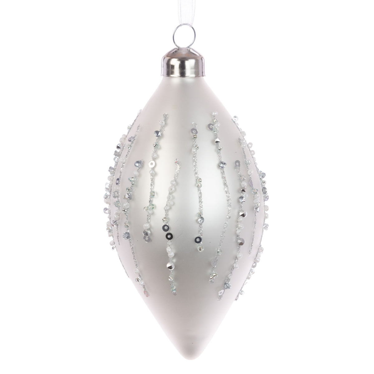 Glass Shelby Finial White Silver 12Cm