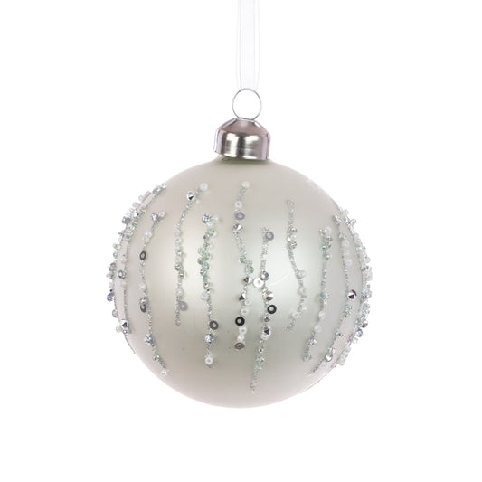 Glass Shelby Bauble White Silver 8Cm