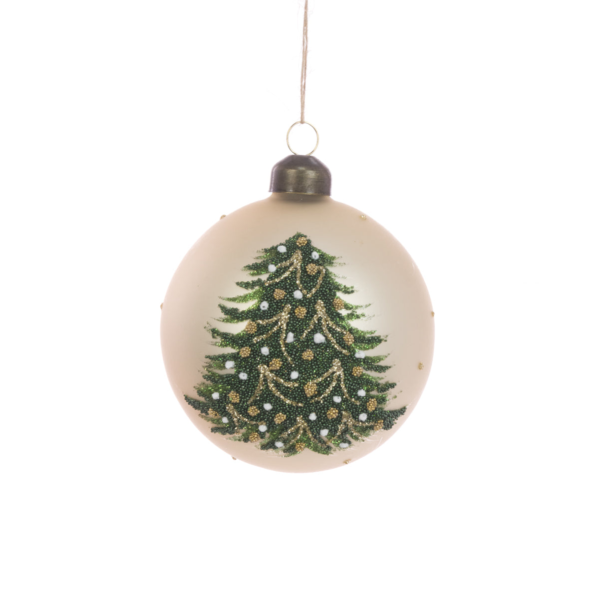 Glass Bauble Tree Design Cream 8Cm