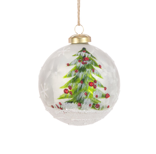 Glass Julia Bauble White Green 8Cm