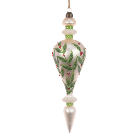 Glass Kendra Finial White Green 23Cm