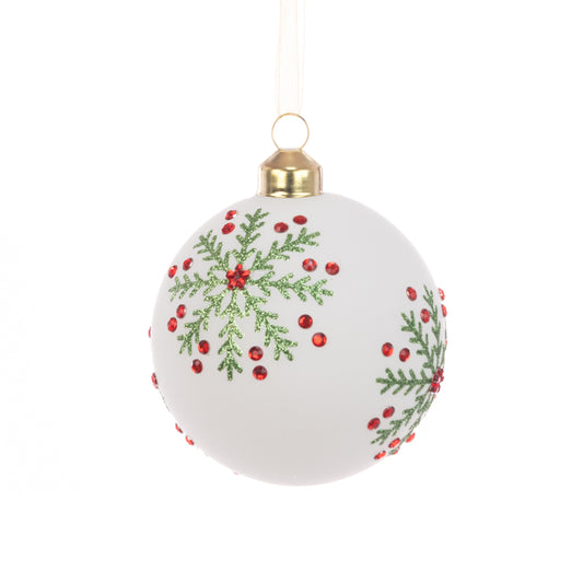 Glass Eliza Bauble White Green 8Cm