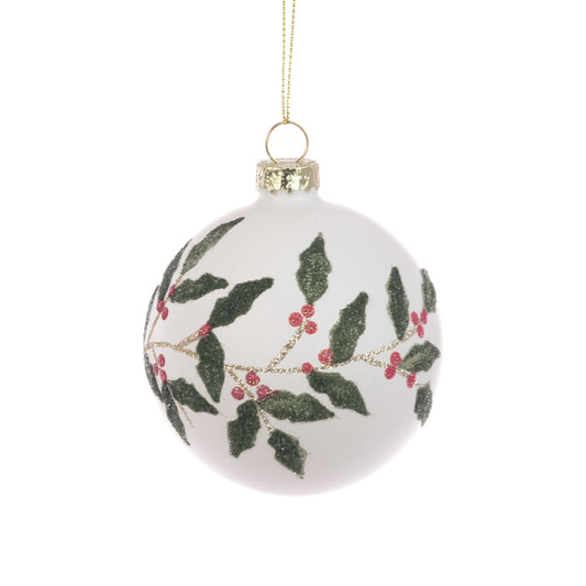 Glass Penny Bauble White 8Cm