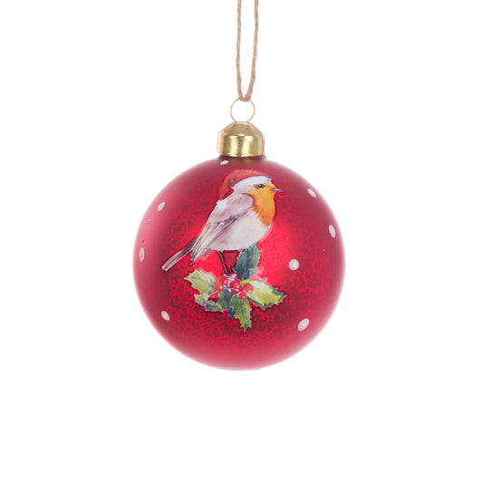 Glass Bauble Robin Red 8Cm