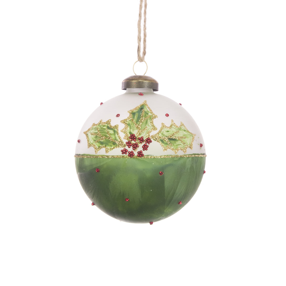 Glass Bauble Holly Clear Green 8Cm