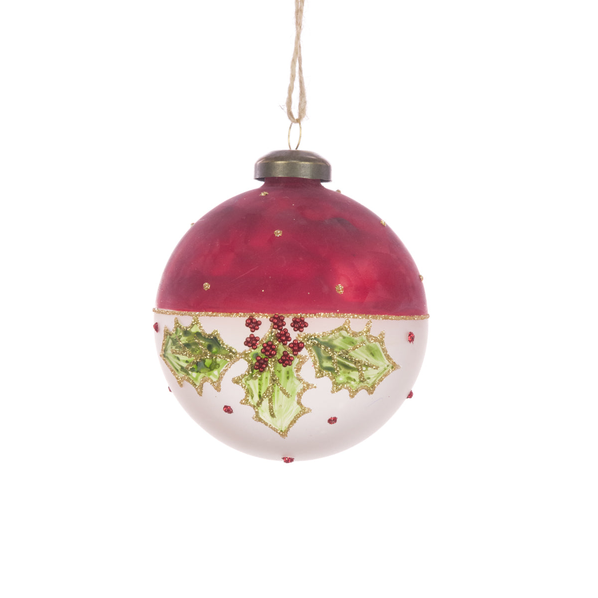 Glass Bauble Holly Clear Red 8Cm