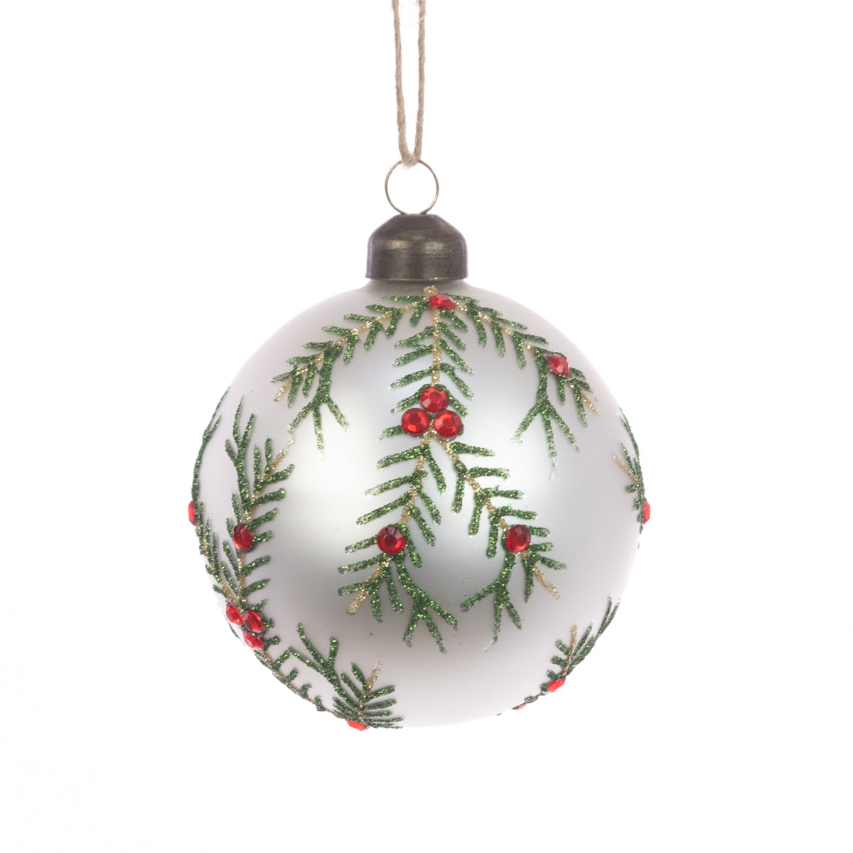 Glass Payton Bauble White Green 8Cm