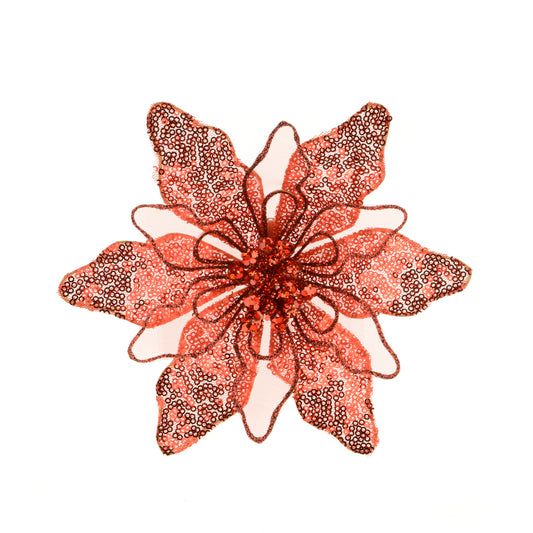 Poinsettia Clip Red Sequin Chiffon