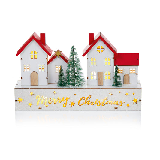 Led Wooden House Merry Christmas 30Cm