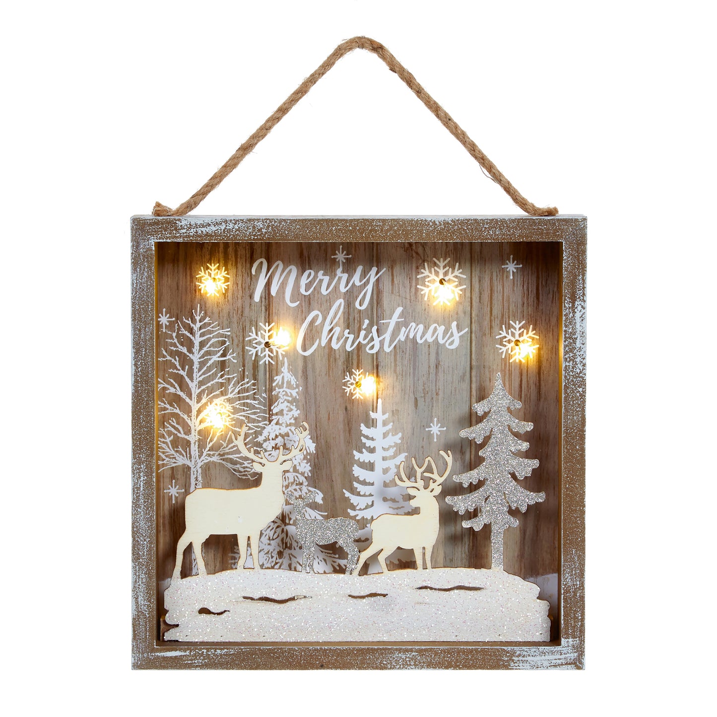 Led Haning Reindeer Forest Scene 24Cm