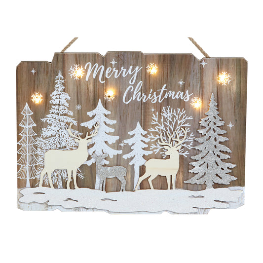 Led Plaque Reindeer Forest Scene 39Cm